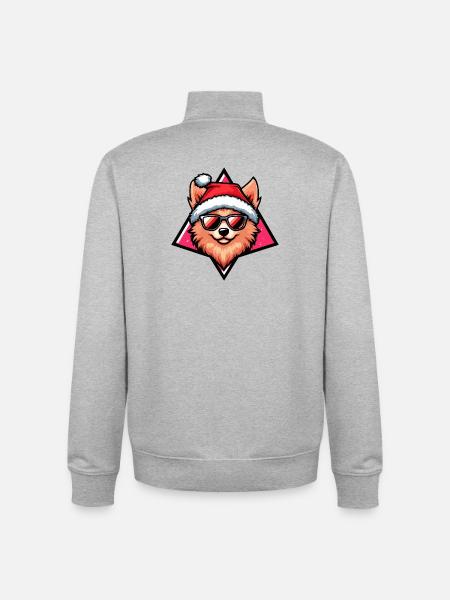 Dog in Santa style Pomeranian - Unisex Organic Zip Sweatshirt by Stanley/Stella - heather grey