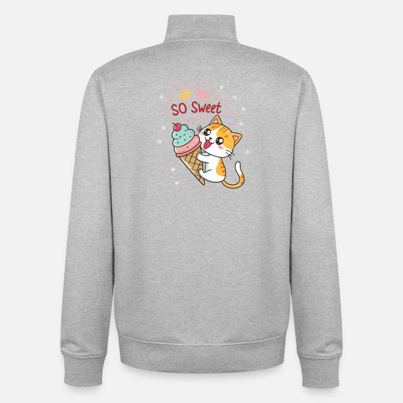Chat gourmand avec glace pastel - Sweat zippé unisexe en coton bio Stanley/Stella - gris chiné