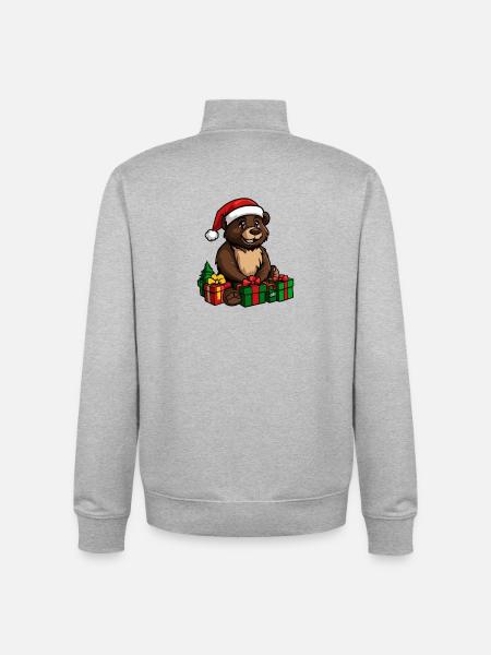 Bear Christmas Gifts - Unisex Organic Zip Sweatshirt by Stanley/Stella - heather grey
