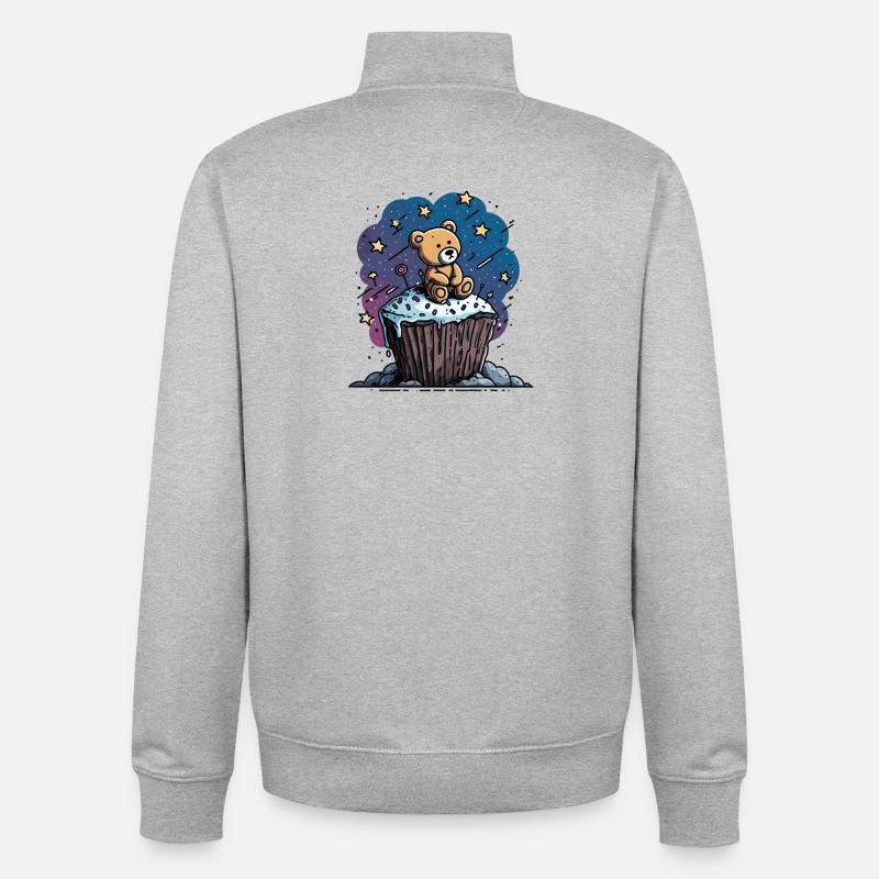 Cuddly bear on cupcake in space - Unisex Organic Zip Sweatshirt by Stanley/Stella - heather grey