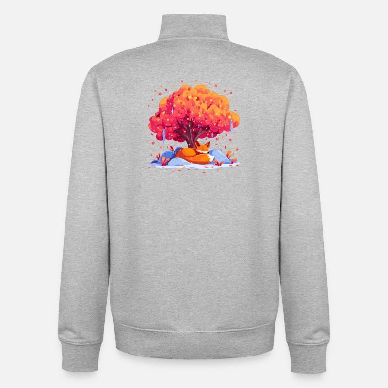 Renard sous l’arbre d’automne - Sweat zippé unisexe en coton bio Stanley/Stella - gris chiné