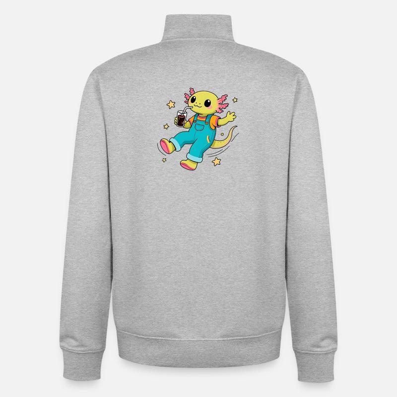 Axolotl joyeux flottant dans l'espace - Sweat zippé unisexe en coton bio Stanley/Stella - gris chiné