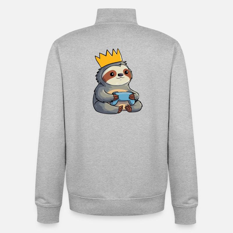 Sloth with crown and controller - Unisex Organic Zip Sweatshirt by Stanley/Stella - heather grey