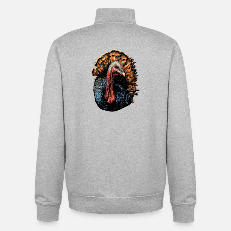 Dinde Poules Oiseaux Dinde - Sweat zippé unisexe en coton bio Stanley/Stella - gris chiné