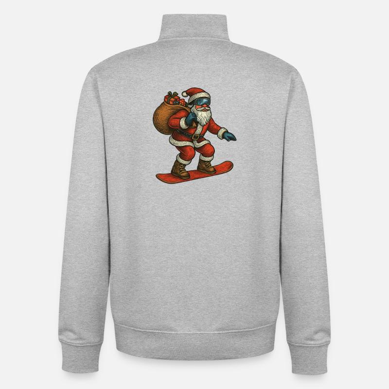 Weihnachtsmann auf Snowboard mit Geschenken - Unisex Organic Zip Sweatshirt von Stanley/Stella - Grau meliert