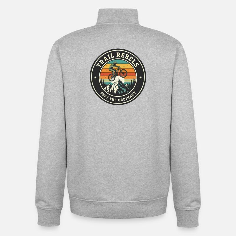 Trail Rebels Mountain Biker Retro - Unisex Organic Zip Sweatshirt by Stanley/Stella - heather grey