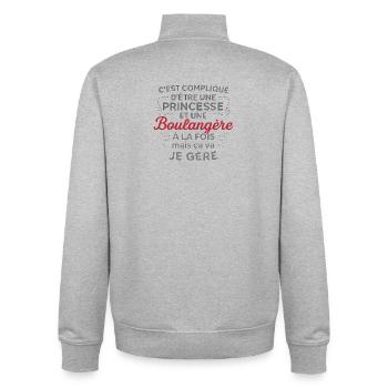 Princesse et Boulangère, ça va je gère - Sweat zippé unisexe en coton bio Stanley/Stella - gris chiné - Dos - AI Model Male 185 light (185cm)