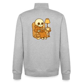 Lesendes Skelett – Cozy Reading - Unisex Organic Zip Sweatshirt von Stanley/Stella - Grau meliert - Hinten - AI Model Male 185 light (185cm)