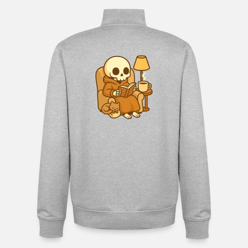 Lesendes Skelett – Cozy Reading - Unisex Organic Zip Sweatshirt von Stanley/Stella - Grau meliert
