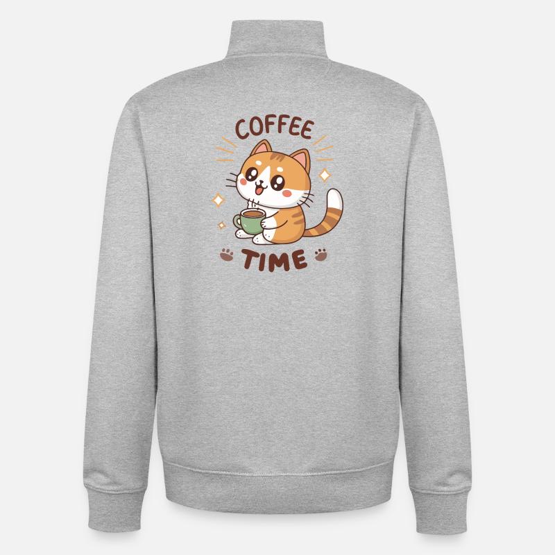 Chat Café Latte Mignon - Sweat zippé unisexe en coton bio Stanley/Stella - gris chiné