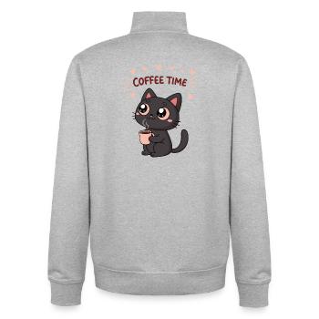 Chat Noir Café Heureux - Sweat zippé unisexe en coton bio Stanley/Stella - gris chiné - Dos - AI Model Male 185 light (185cm)
