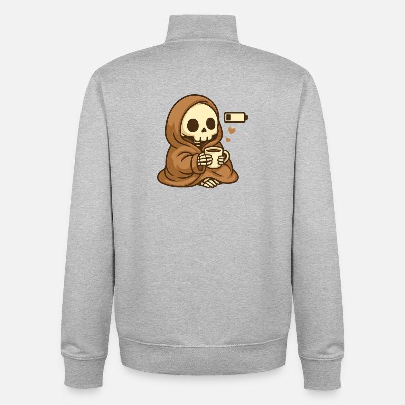 Squelette à batterie faible – Café douillet - Sweat zippé unisexe en coton bio Stanley/Stella - gris chiné