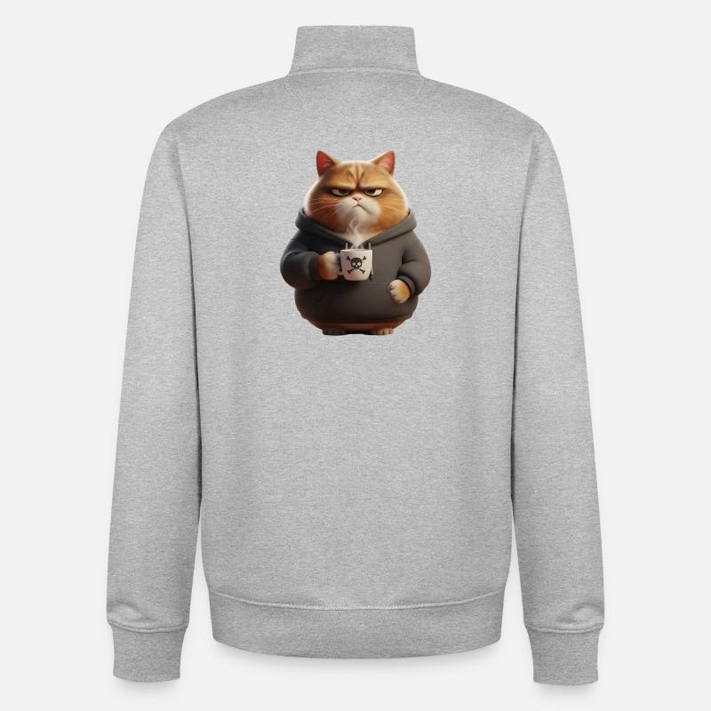 Grim Cat Coffee Morning Grouch - Unisex Organic Zip Sweatshirt by Stanley/Stella - heather grey