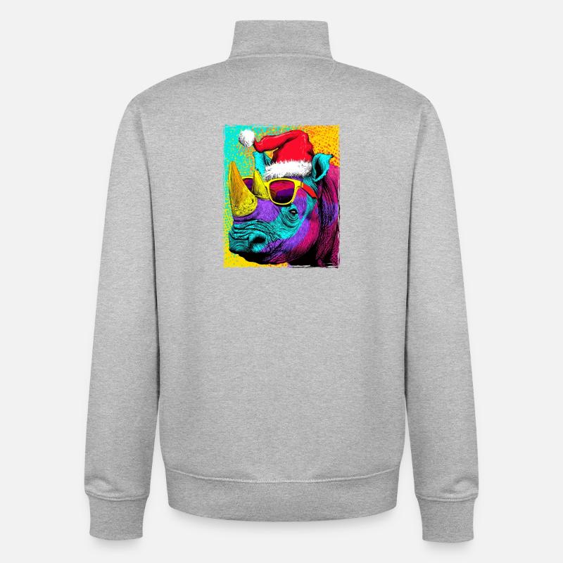 Portrait de Noël du Rhinocéros - Sweat zippé unisexe en coton bio Stanley/Stella - gris chiné
