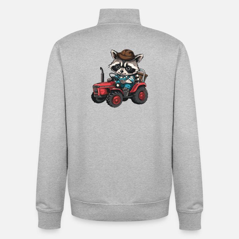 Waschbär Traktor Farmer - Unisex Organic Zip Sweatshirt von Stanley/Stella - Grau meliert