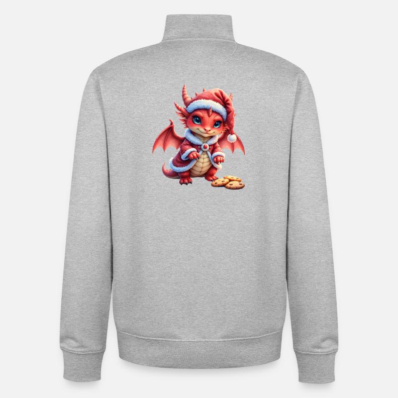 Dragon de Noël en peluche - Sweat zippé unisexe en coton bio Stanley/Stella - gris chiné