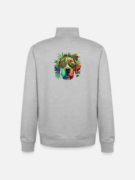 Bunte Hund mit Sonnenbrille & Cannabis - Unisex Organic Zip Sweatshirt von Stanley/Stella - Grau meliert