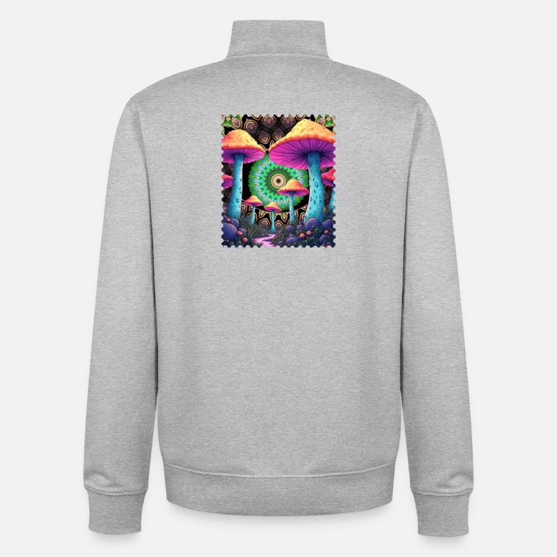 Champignons psychédéliques dans la forêt de mandala - Sweat zippé unisexe en coton bio Stanley/Stella - gris chiné