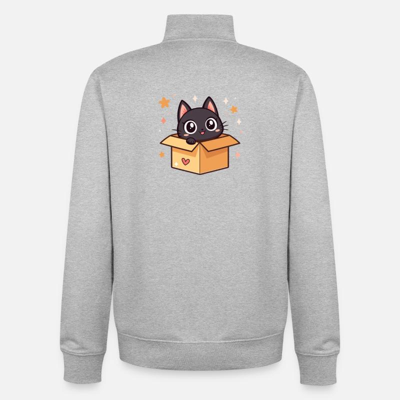 Chat noir mignon dans une boîte - Sweat zippé unisexe en coton bio Stanley/Stella - gris chiné