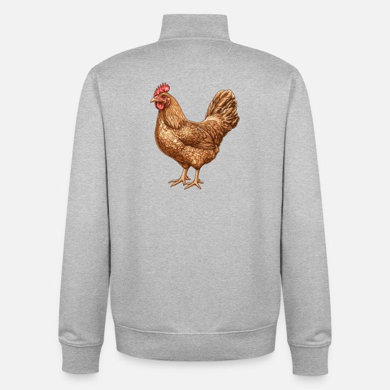 Chicken Illustration in Warm Feather Pattern - Unisex Organic Zip Sweatshirt by Stanley/Stella - heather grey