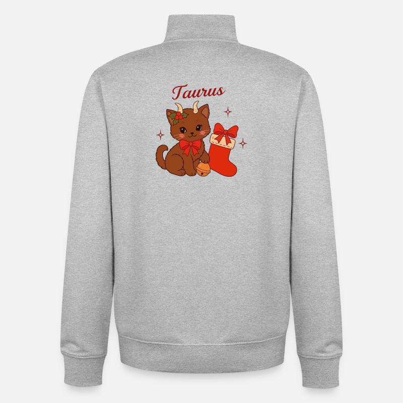 Chat Taureau Noël : Chat taureau mignon - Sweat zippé unisexe en coton bio Stanley/Stella - gris chiné