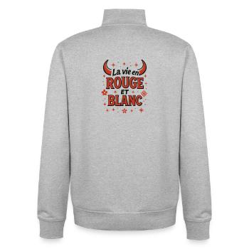 Féria - La Vie en rouge et blanc - Sweat zippé unisexe en coton bio Stanley/Stella - gris chiné - Dos - AI Model Male 185 light (185cm)