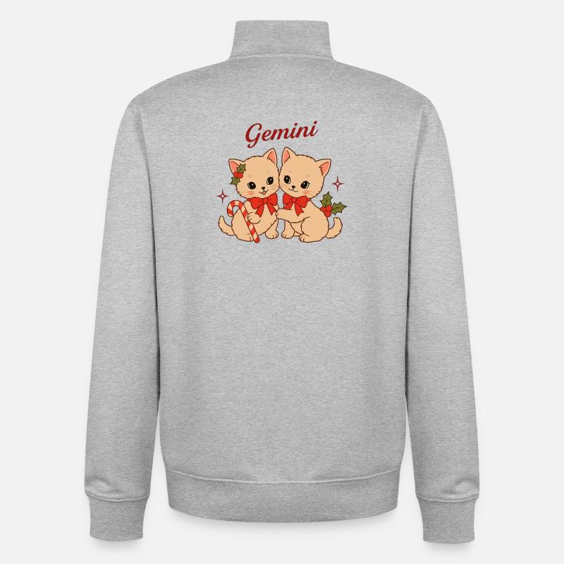 Duo de chats gémeaux en look de Noël - Sweat zippé unisexe en coton bio Stanley/Stella - gris chiné