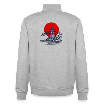 Pagoda silhouette with red sun scene - Unisex Organic Zip Sweatshirt by Stanley/Stella - heather grey - Back - AI Model Male 185 light (185cm)