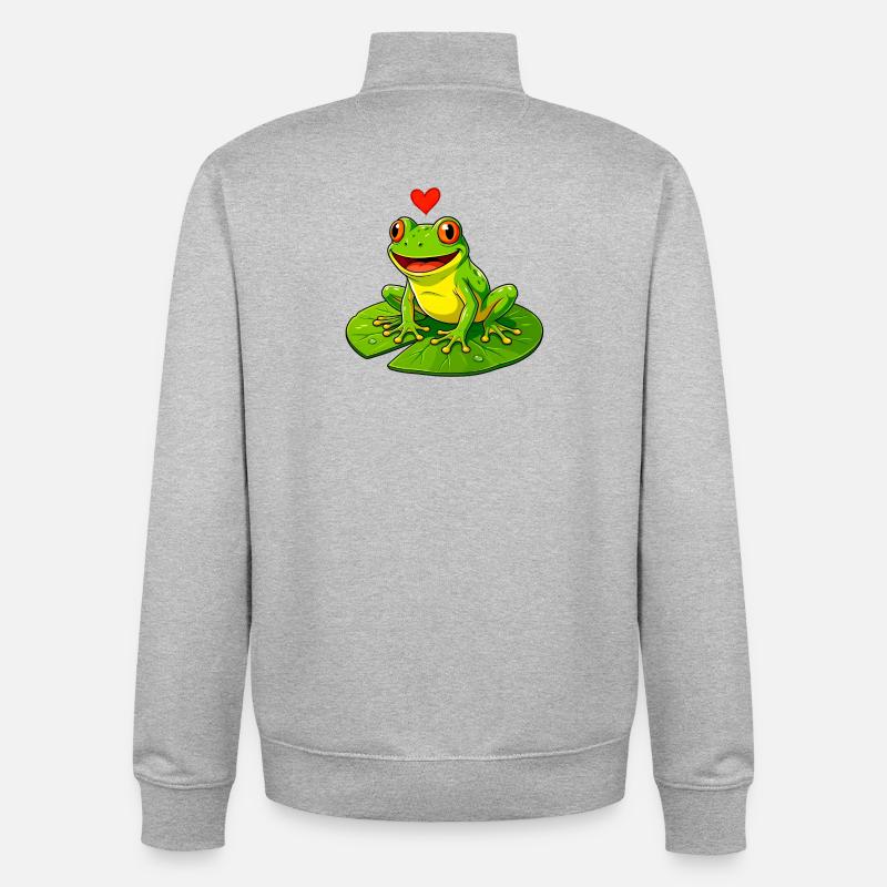 Frosch mit Herz auf Seerose. - Unisex Organic Zip Sweatshirt von Stanley/Stella - Grau meliert