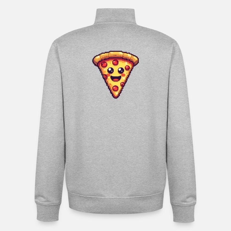 Pixel Pizza Smiling Slice - Sweat zippé unisexe en coton bio Stanley/Stella - gris chiné