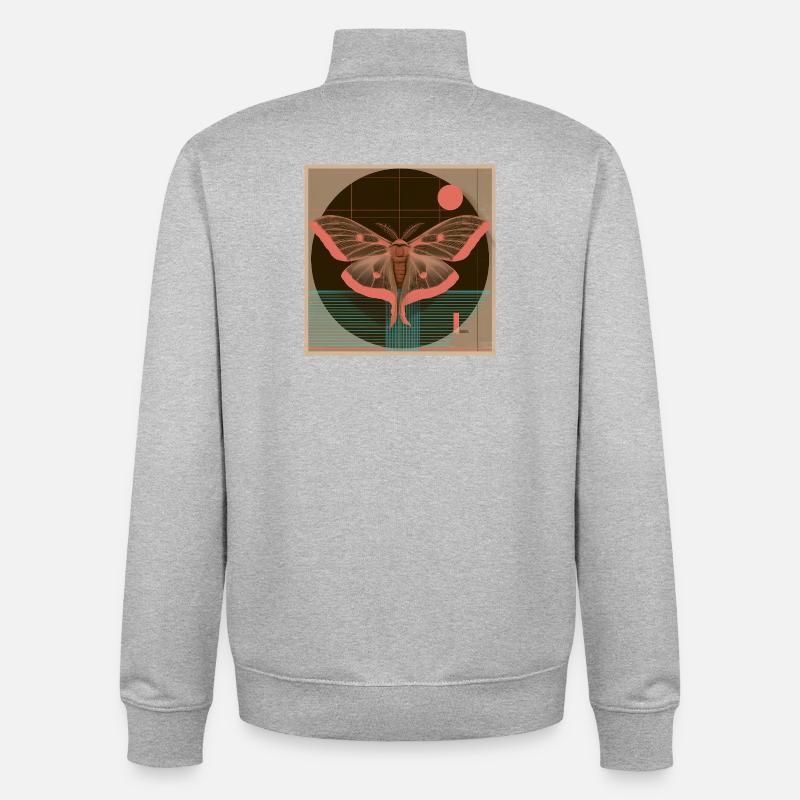Luna Moth – Rétro Geometry Moth Design - Sweat zippé unisexe en coton bio Stanley/Stella - gris chiné