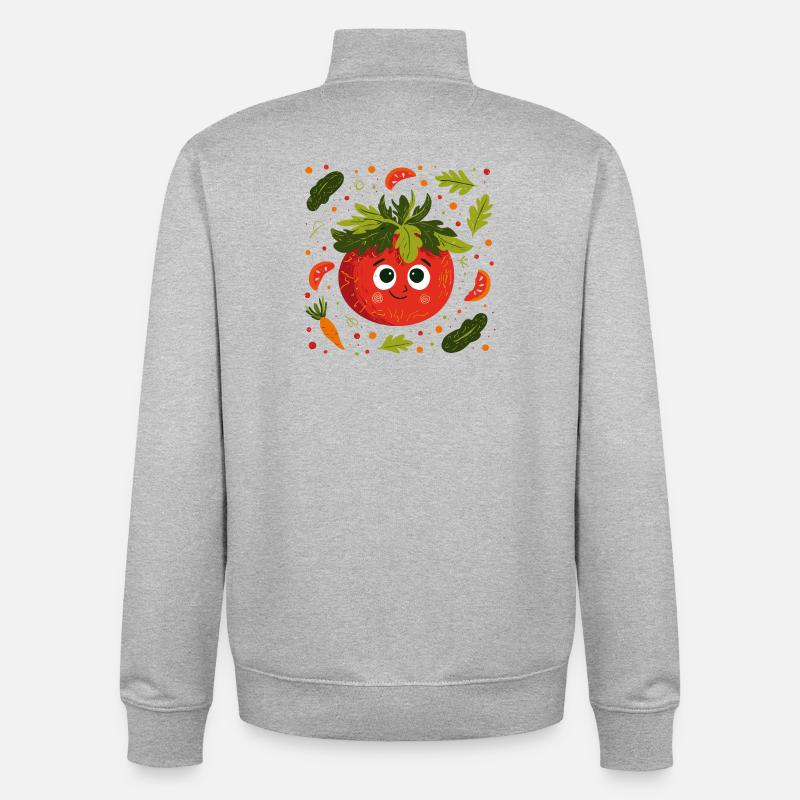 Tomate joyeuse avec une couronne d’herbes - Sweat zippé unisexe en coton bio Stanley/Stella - gris chiné