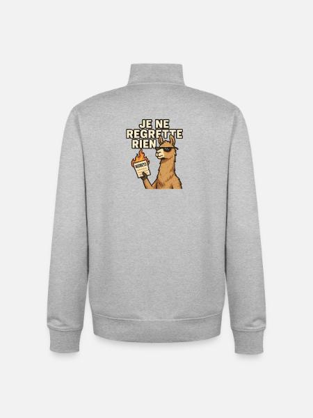 Rebellious Llama I don't regret anything - Unisex Organic Zip Sweatshirt by Stanley/Stella - heather grey