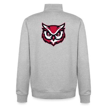 Mascotte Chouette Rouge Blanc - Sweat zippé unisexe en coton bio Stanley/Stella - gris chiné - Dos - AI Model Male 185 light (185cm)