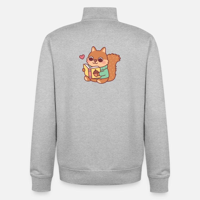 Cute Squirrel Reading A Book - Unisex Organic Zip Sweatshirt by Stanley/Stella - heather grey