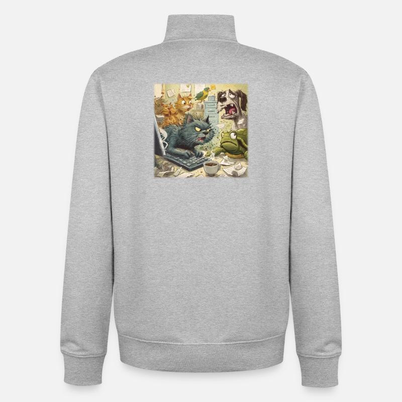 Chaos dans le bureau des animaux - Sweat zippé unisexe en coton bio Stanley/Stella - gris chiné
