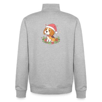 Christmas Beagle Puppy in Red Hat - Unisex Organic Zip Sweatshirt by Stanley/Stella - heather grey - Back - AI Model Male 185 light (185cm)