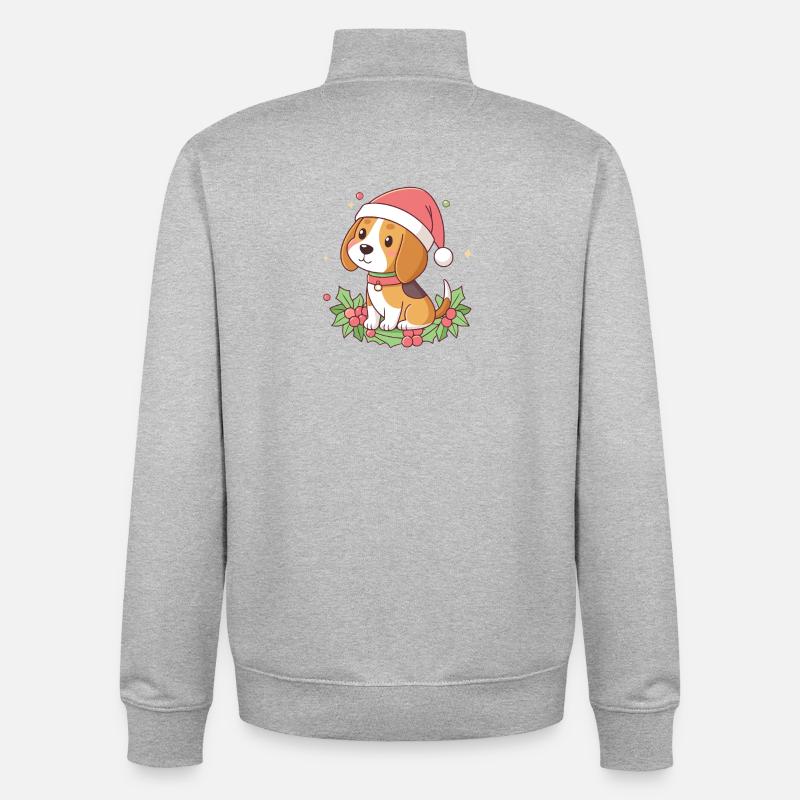 Weihnachts-Beagle-Welpe mit rotem Hut - Unisex Organic Zip Sweatshirt von Stanley/Stella - Grau meliert