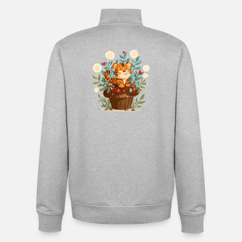Kuscheltiger im Blumenkorb - Unisex Organic Zip Sweatshirt von Stanley/Stella - Grau meliert