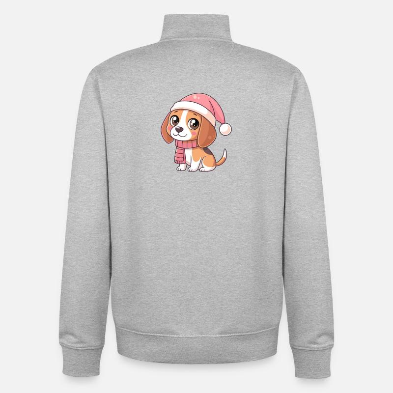 Pinker Weihnachtswelpe mit Hut und Schal - Unisex Organic Zip Sweatshirt von Stanley/Stella - Grau meliert