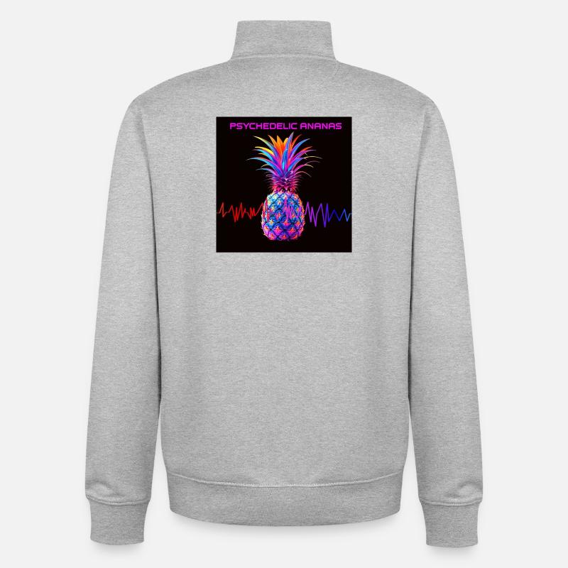 Imprimé néon psychédélique d’ananas - Sweat zippé unisexe en coton bio Stanley/Stella - gris chiné