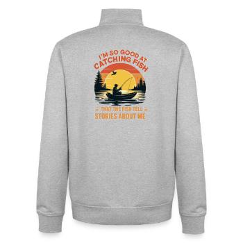 Je suis tellement doué pour attraper, pêcher des cadeaux de pêche drôles - Sweat zippé unisexe en coton bio Stanley/Stella - gris chiné - Dos - AI Model Male 185 light (185cm)