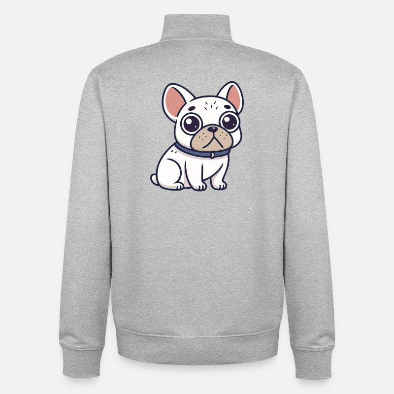 Bouledogue Blanc Cartoon Collier - Sweat zippé unisexe en coton bio Stanley/Stella - gris chiné