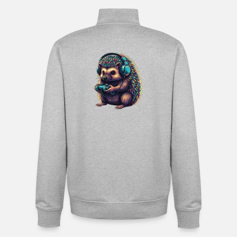 Igel Spiele Tier Videospiele Lustiger Igel - Unisex Organic Zip Sweatshirt von Stanley/Stella - Grau meliert