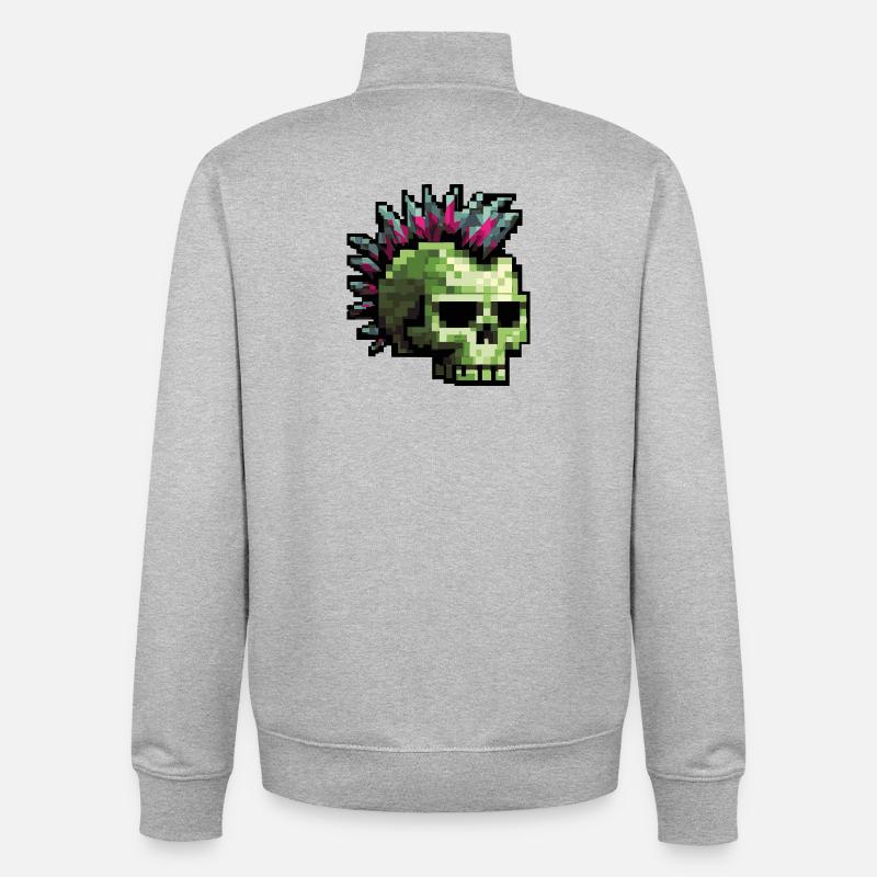 Pixel Punk Skull - Sweat zippé unisexe en coton bio Stanley/Stella - gris chiné