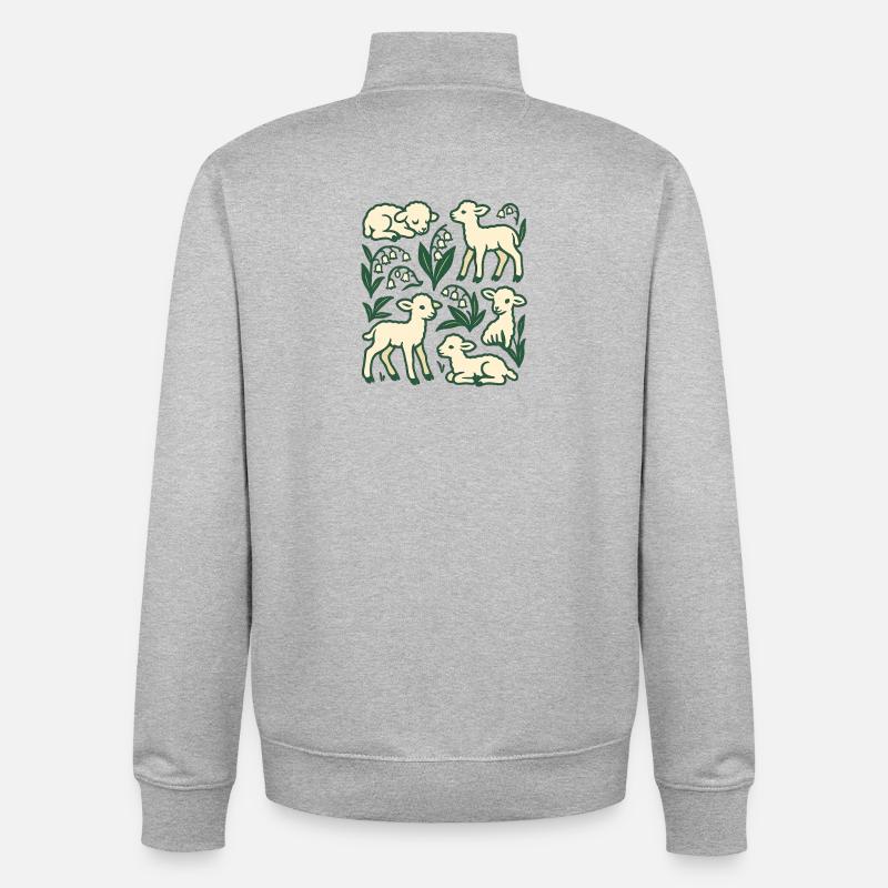 Quatuor Lamb dans Spring Meadow - Sweat zippé unisexe en coton bio Stanley/Stella - gris chiné