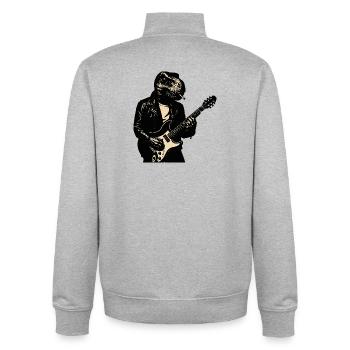 Tyranno Rocker Dino Guitariste - Sweat zippé unisexe en coton bio Stanley/Stella - gris chiné - Dos - AI Model Male 185 light (185cm)