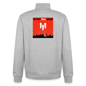 STOP the WAR – Städte statt Bomben, Frieden jetzt - Unisex Organic Zip Sweatshirt von Stanley/Stella - Grau meliert - Hinten - AI Model Male 185 light (185cm)