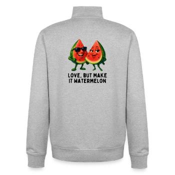 Love, but Make It Watermelon - Unisex Organic Zip Sweatshirt von Stanley/Stella - Grau meliert - Hinten - AI Model Male 185 light (185cm)
