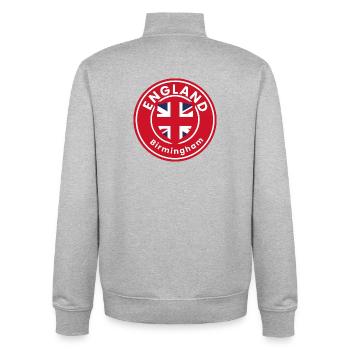 Round de l’emblème de Birmingham England - Sweat zippé unisexe en coton bio Stanley/Stella - gris chiné - Dos - AI Model Male 185 light (185cm)